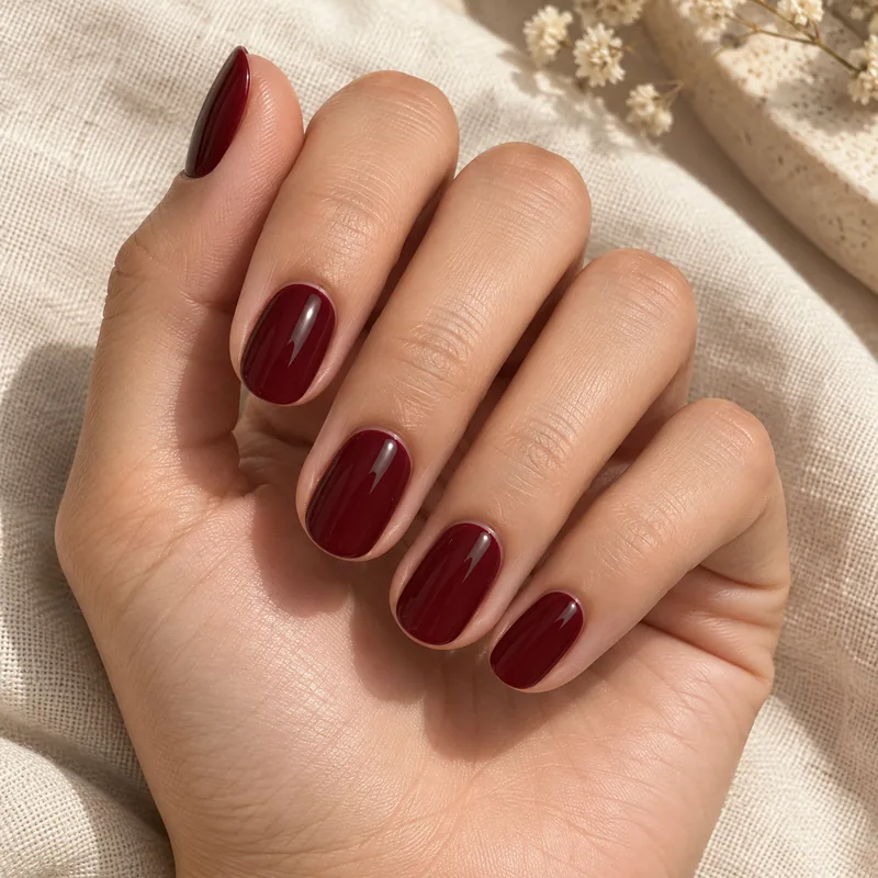 Generated burgundy manicure illustration for autumn style inspiration.