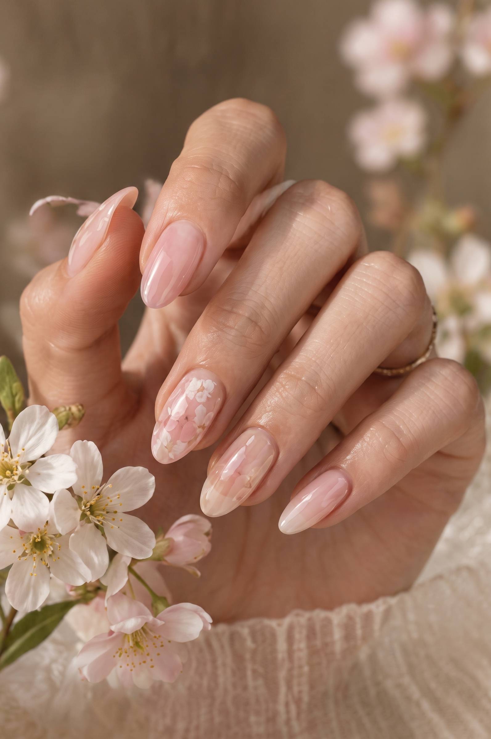 Spring Semi Cured Gel Nails Floral Jelly mood
