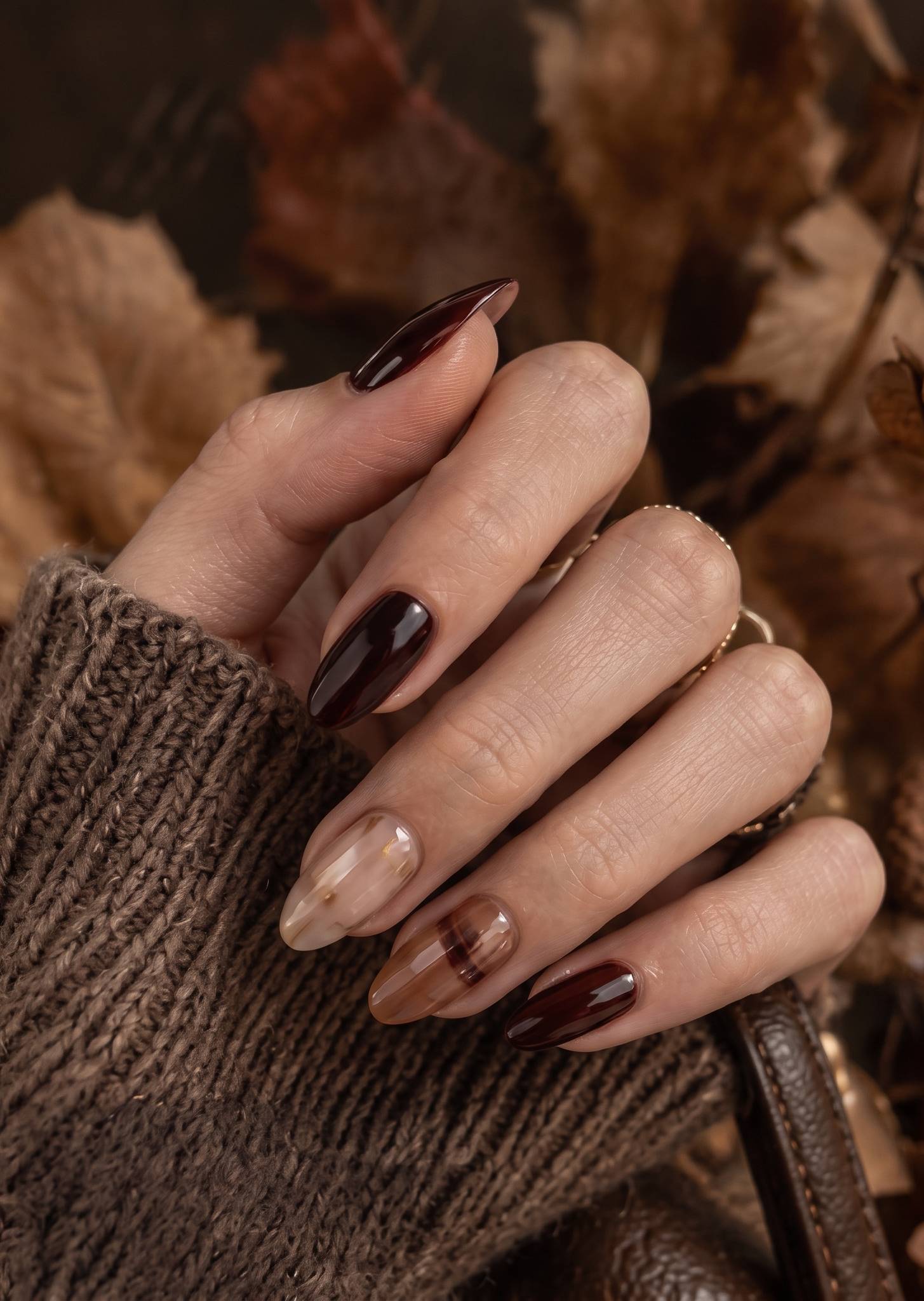 Autumn Semi Cured Gel Nails Caramel Tortoise mood