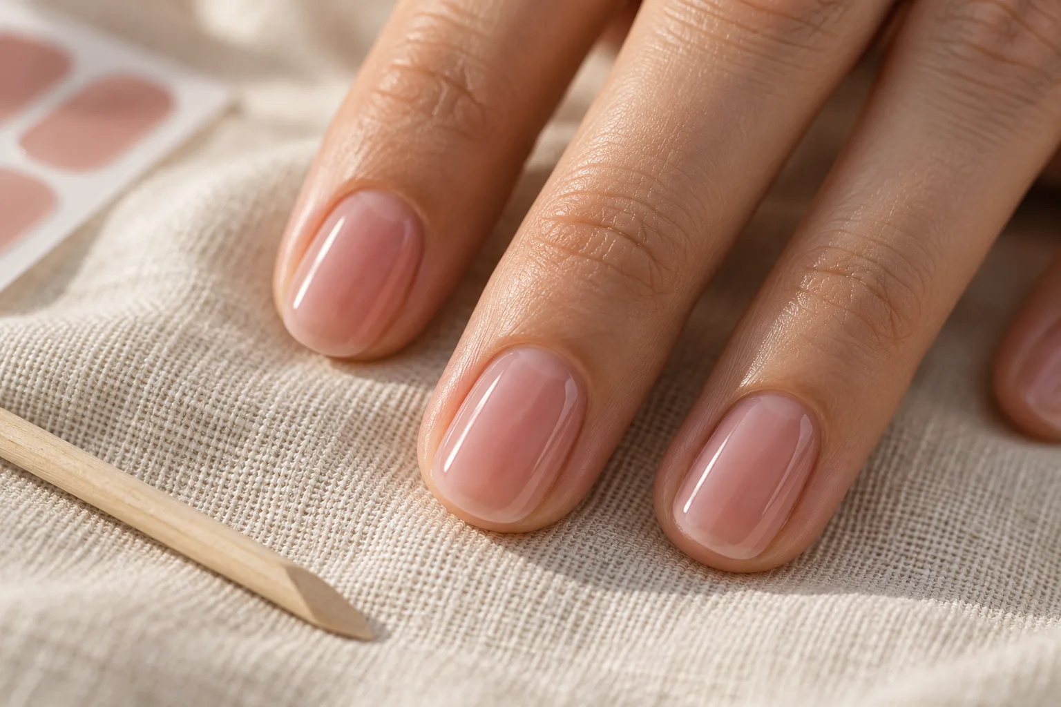 Close-up nail-edge styling reference for how to apply semi cured gel nails, styling illustration