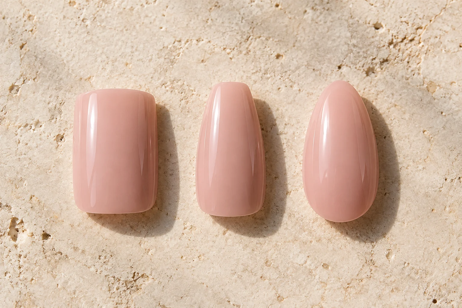 AI illustration comparing square, coffin and almond nail silhouettes, from left to right